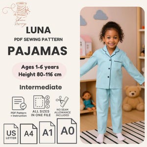 Toddler Pajama Set Sewing Pattern PDF: Sizes 1-6 Years (Instant Download)
