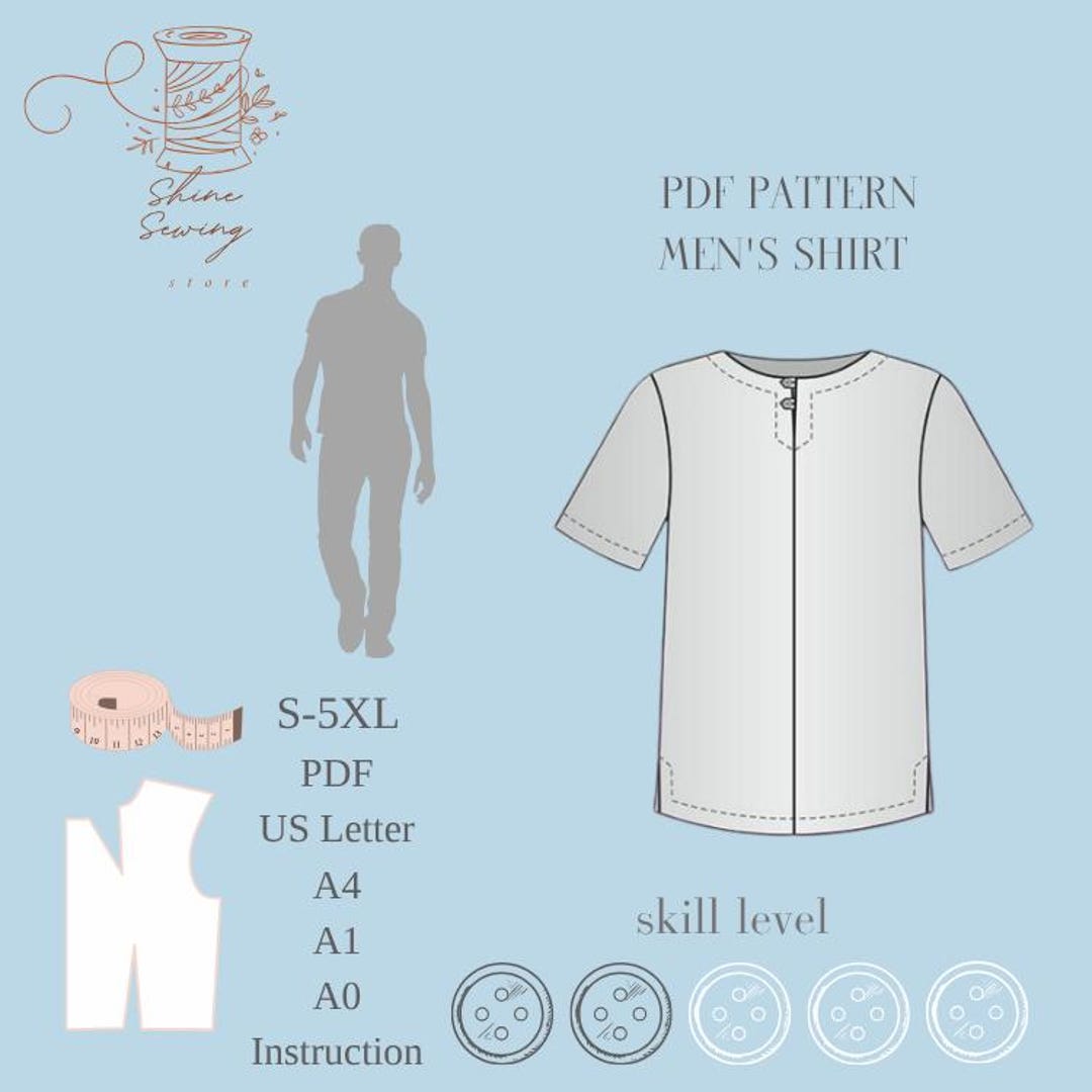 Men s Short Sleeve Shirt Sewing Pattern PDF (S 5XL A4 A0 US Letter) Etsy