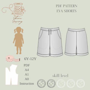 Shorts PDF Sewing Pattern | Girls Sizes 6Y–12Y | Digital Shorts Pattern | A4 A0 A1 Printable Files | Easy Kids Sewing Project