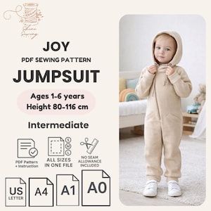 Baby Jumpsuit Sewing Pattern PDF: Cozy Hooded Romper (Sizes 1-6 Years)