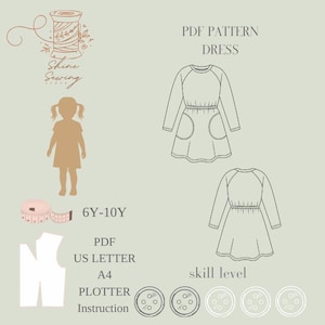 Knit Dress Sewing Pattern with Pockets - Girls Sizes 6Y-10Y (PDF Pattern)