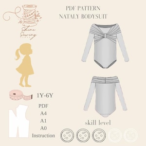 Toddler & Kids Bodysuit Sewing Pattern | PDF Pattern 1Y-6Y | Nataly Leotard | A4 A0 A1 Sizes | DIY Girls&#39; Dancewear Costume