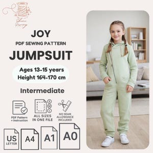 Teen Winter Jumpsuit Sewing Pattern PDF: Beginner-Friendly Knit Overall (Ages 13-15)