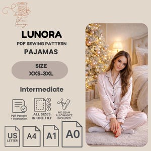 Women's Pajama Set Sewing Pattern: Classic Shirt & Pants (XXS-3XL) (PDF Pattern) image 1