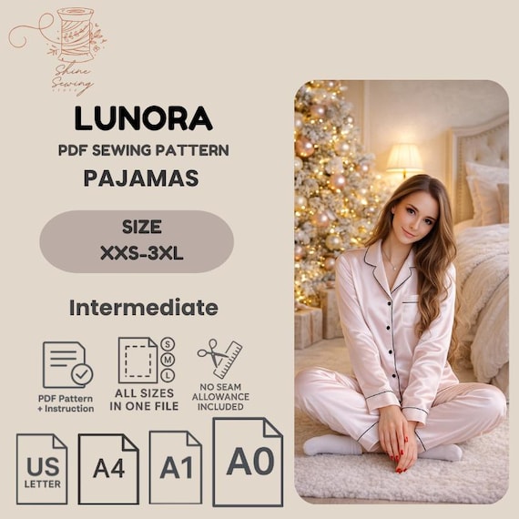 Women's Pajama Set Sewing Pattern: Classic Shirt & Pants (XXS-3XL) (PDF Pattern)