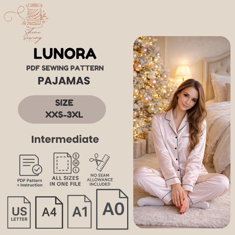 Women's Pajama Set Sewing Pattern: Classic Shirt & Pants (XXS-3XL) (PDF Pattern) image 1