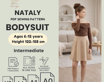 Patrón de costura de leotardo para niña (PDF): Traje de ballet (tallas 6-12 años, imprimible en A4/A0/A1)