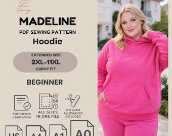 Plus Size Hoodie Sewing Pattern PDF (2XL-11XL): Easy Pullover Design