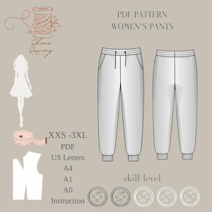 Women&#39;s Jogger Pants PDF Pattern | Casual Trackpants Sewing Pattern XXS-3XL | A4, US Letter, A0 + Instructions