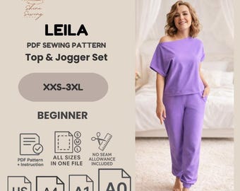Women's Loungewear Sewing Pattern: Top & Pants Set (PDF Download, XXS-3XL, A4/A0/US Letter)