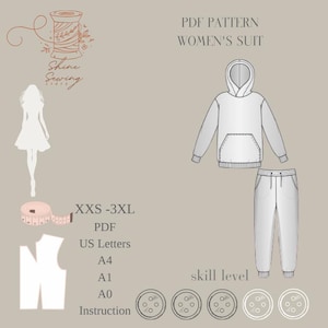 Women&#39;s Hoodie and Jogger Pants PDF Pattern | Casual Tracksuit Sewing Pattern XXS-3XL | A4, US Letter, A0 + Instructions