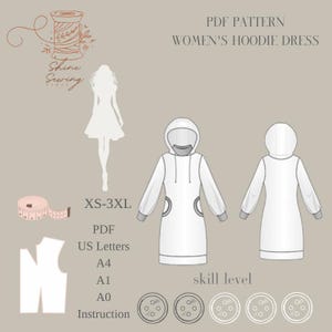 Women&#39;s Hoodie Dress PDF Pattern | Comfortable Casual Hooded Dress | Sizes XS–3XL | Beginner Friendly | PDF Pattern | Easy Sewing Pattern