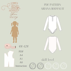 Kids Bodysuit Pattern PDF | Ages 6-12 Years | Long Sleeve Layering Piece | Easy Sewing for Children | PDF Format
