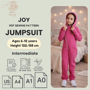 Kids Winter Jumpsuit Sewing Pattern PDF: Ages 6-12 (Instant Download)