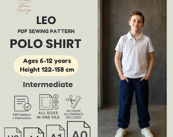 Padrão de costura para camisa polo infantil: ideal para iniciantes (padrão em PDF A4/A0/A1 para impressão, tamanhos 6 a 12 anos)