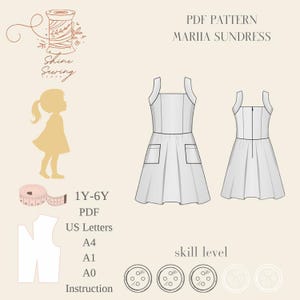 Toddler Girls Dress Sewing Pattern | Ages 1-6 | PDF Download | Sleeveless Square Neck Dress | Easy Printable Pattern for Beginners
