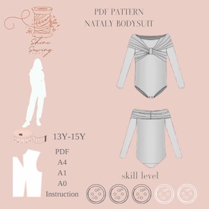 Teen Leotard Sewing Pattern PDF | Ages 13-15 | Nataly Bodysuit DIY Costume | Printable A4 A0 A1 Files | Dance & Performance Wear
