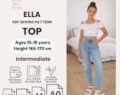 Teen Girl Ruffle Top Sewing Pattern: Off-Shoulder Blouse (PDF Pattern A4/US Letter/A1/A0, 13-15Y, Beginner)