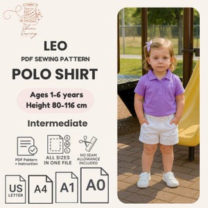 Koszulka polo Leo – wzór w formacie PDF: dzianinowy top dla małych dzieci i młodzieży (rozmiary 1–6 lat) (do druku w formacie A4/A0/A1)
