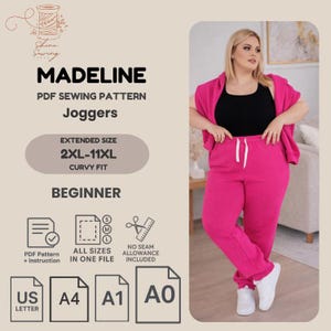 Plus Size Women's Jogger Pants Sewing Pattern (PDF): 2XL-11XL, Knit Fabric