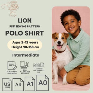 Kids Polo Shirt Sewing Pattern PDF: Long Sleeve, Sizes 2Y-12Y (A4/US Letter/A0/A1)