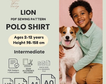 Patrón de costura de polo infantil en PDF: Manga larga, tallas 2-12 años (A4/Carta EE. UU./A0/A1)