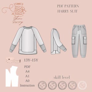 Suit for kids - Teen Tracksuit Sewing Pattern PDF | Ages 13-15 | Jogger Set for Girls | Stylish DIY Outfit | PDF Download