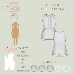 Girl’s Romper Sewing Pattern PDF | 6-12Y Sleeveless Summer Jumpsuit | Easy Sewing Project | Instant Download DIY Clothes
