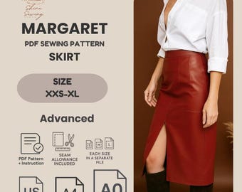 Digital Sewing Pattern Women’s Skirt | Pleated Midi Skirt with Back Slit | Digital Download | Sizes XXS-XL | A4 A0 US Letter