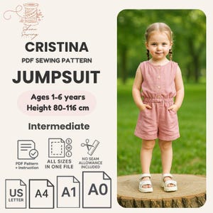 Toddler Girl Romper Sewing Pattern PDF: Knit Summer Playsuit (1-6Y, Instant Download)