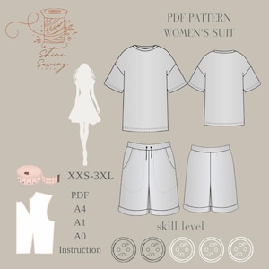 PDF Pattern Women’s Shorts and T-Shirt Set | Sizes XXS-3XL | Comfy Loungewear Sewing Pattern | A4 A0 A1 Printable with Instructions