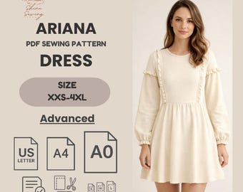 Ruffle Dress Sewing Pattern: Long Sleeve, XXS-4XL (Digital Download)