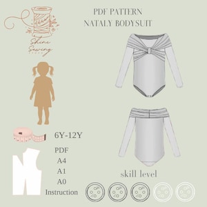 Girls Bodysuit Sewing Pattern PDF | Sizes 6Y-12Y | Nataly Leotard Costume | Ballet Dancewear | A4 A0 A1 Printable Pattern