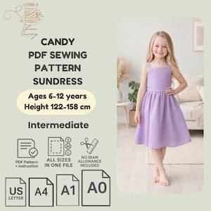 Mädchen-Sommerkleid mit Schleife am Rücken (PDF-Schnittmuster): Größen 6-12 Jahre (A4/A0/A1-Druckdatei)