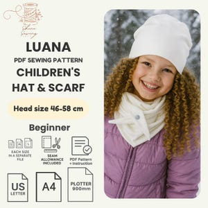 Children’s Hat & Scarf PDF Sewing Pattern | Beginner | Sizes 46–58 cm | Winter Kids Set | A4 US Letter Plotter