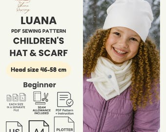 Children’s Hat & Scarf PDF Sewing Pattern | Beginner | Sizes 46–58 cm | Winter Kids Set | A4 US Letter Plotter
