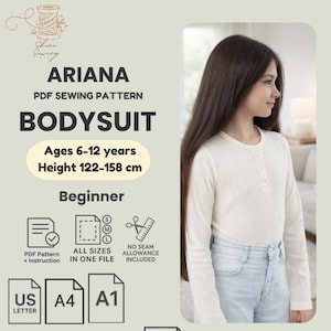 Kids Bodysuit Sewing Pattern PDF: Ages 6-12, Long Sleeve (A4/A1/A0 Print Sizes)