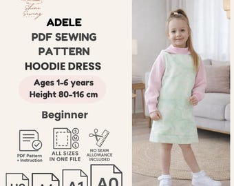 Girls Hoodie Dress Sewing Pattern PDF: Sizes 1-6 Years