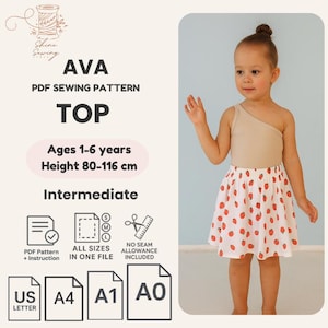 Girls' One Shoulder Top Sewing Pattern (PDF): Toddler Sizes 1Y-6Y