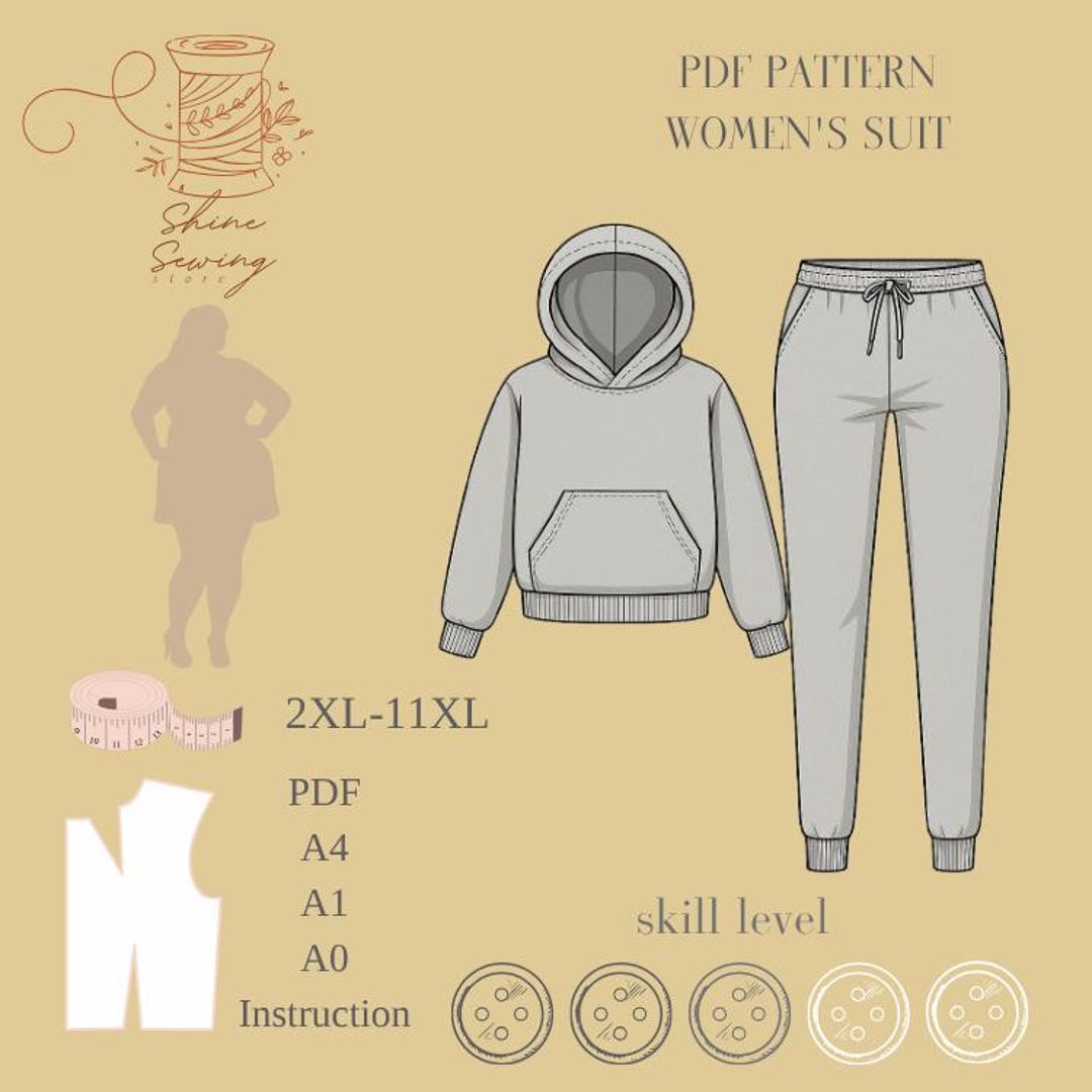 Traccksuit Pattern Plus Size Women's Tracksuit PDF Pattern | Hoodie & Pants Set | 2XL–11XL ...