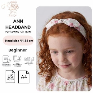 Knotted Fabric Headband Sewing Pattern PDF, Baby & Girls Headband Pattern, Bow Headband, DIY Hair Accessory, Head Size 44-58 cm