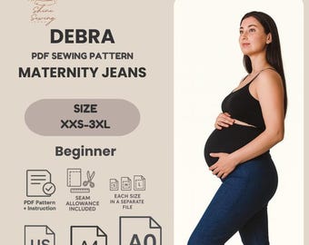 Maternity Jeans PDF Sewing Pattern | Beginner-Friendly Pregnancy Pants Pattern | XXS–3XL | Printable US Letter A4 A0 | Maternity Clothing