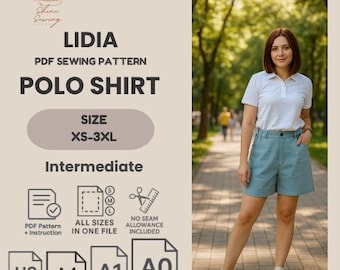 レディースポロシャツのPDF型紙：ニットトップス（サイズXS～3XL）