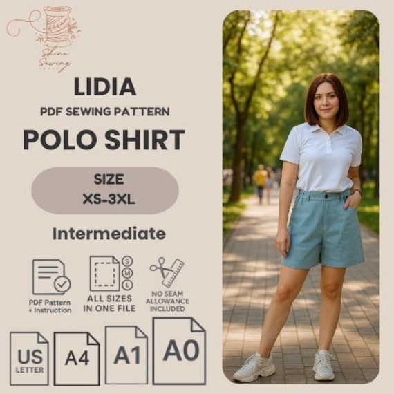 Women's Polo Shirt PDF Sewing Pattern: Knit Top (Sizes XS-3XL)