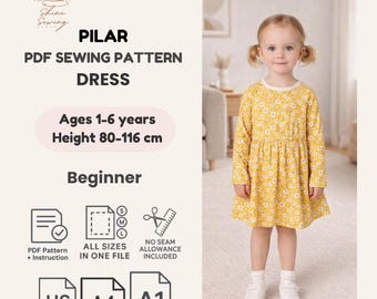 Girls Knit Dress Sewing Pattern with Pockets (PDF Download)