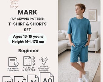 Teen T-Shirt & Shorts Sewing Pattern (Sizes 13Y–15Y) (PDF Pattern)