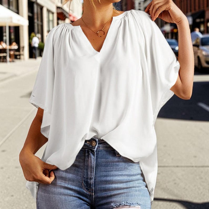 Chiffon Flutter Sleeve Blouse: Lightweight V-Neck Summer Top image 6