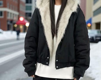 Fur Hooded Y2K Style Winter Jacket: Thick Warm Zip Coat for Men and Women