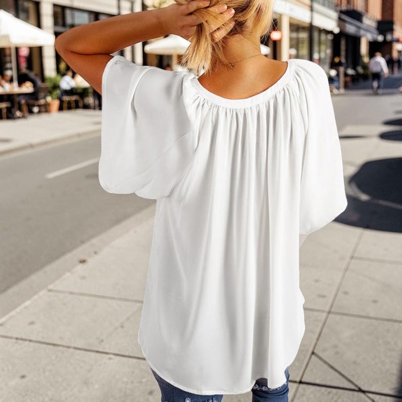 Chiffon Flutter Sleeve Blouse: Lightweight V-Neck Summer Top image 7