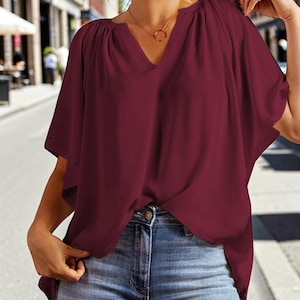 Chiffon Flutter Sleeve Blouse: Lightweight V-Neck Summer Top image 2